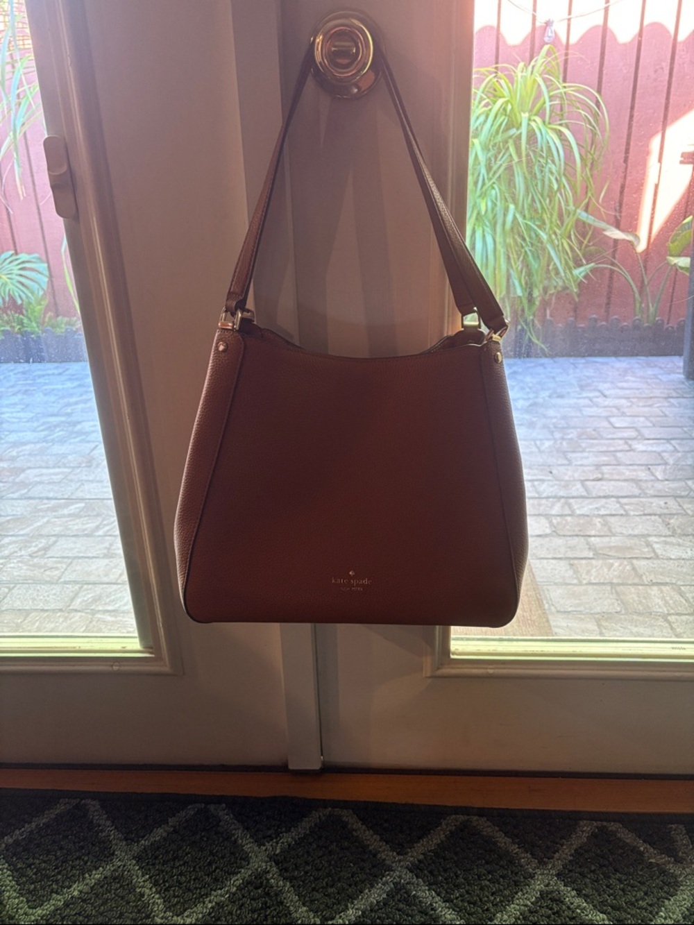 kate spade chocolate brown pebbled leather shoulder hobo